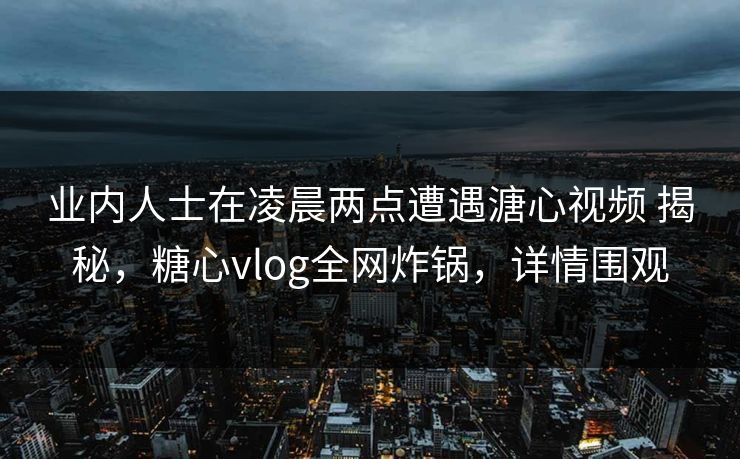 业内人士在凌晨两点遭遇溏心视频 揭秘，糖心vlog全网炸锅，详情围观